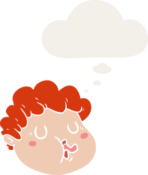 cartoon male face with thought bubble in retro style png