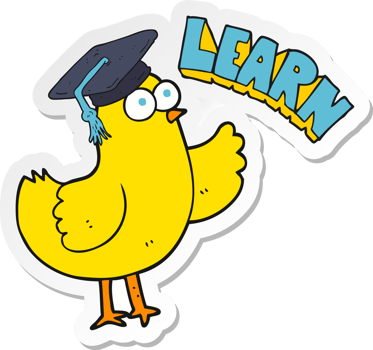 sticker of a cartoon bird with learn text png
