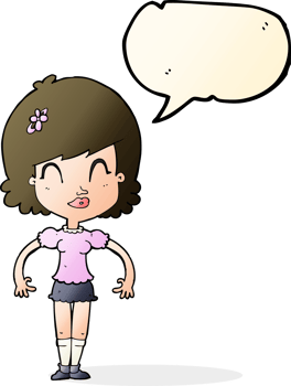 cartoon happy pretty woman  with speech bubble png