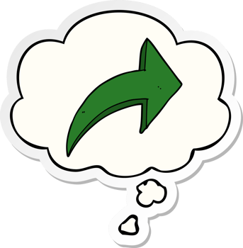 cartoon pointing arrow with thought bubble as a printed sticker png
