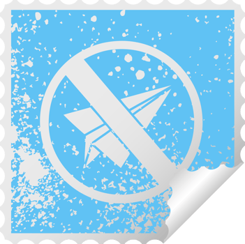 distressed square peeling sticker symbol of a no paper aeroplanes allowed png