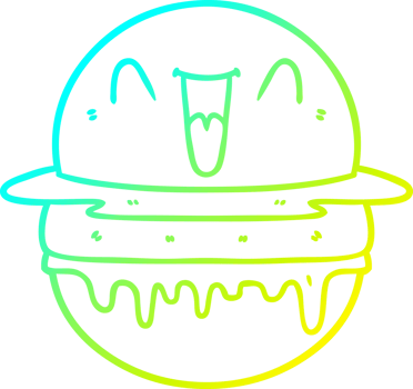 cold gradient line drawing of a cartoon happy burger png