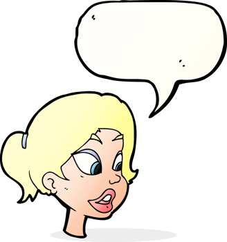 cartoon friendly woman with speech bubble png