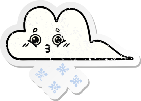 distressed sticker of a cute cartoon snow cloud png