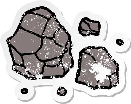 distressed sticker of a cartoon rocks png