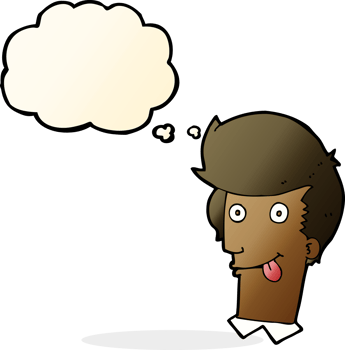 cartoon man with tongue hanging out with thought bubble png