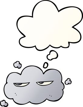 cute cartoon cloud with thought bubble in smooth gradient style png