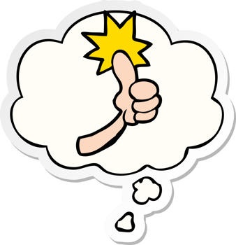 cartoon thumbs up sign with thought bubble as a printed sticker png
