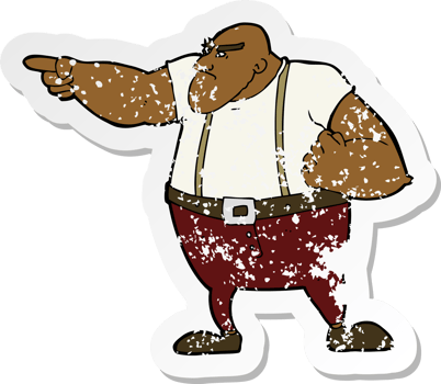retro distressed sticker of a cartoon angry tough guy pointing drawing png