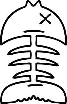 line drawing quirky cartoon dead fish bone png