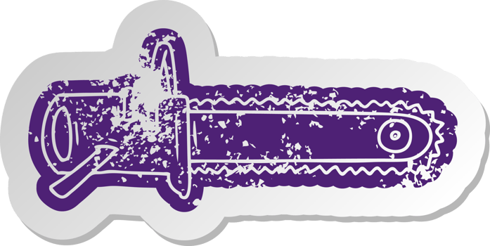 distressed old cartoon sticker fo a chain saw png