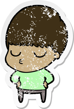 distressed sticker of a cartoon calm boy png