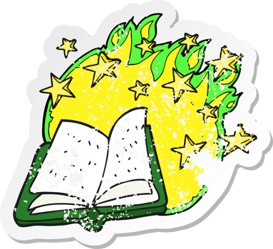retro distressed sticker of a cartoon magic spell book png
