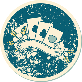iconic distressed sticker tattoo style image of cards and banner png