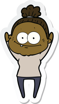 sticker of a cartoon happy old woman png