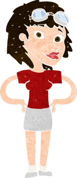 cartoon retro pilot woman png