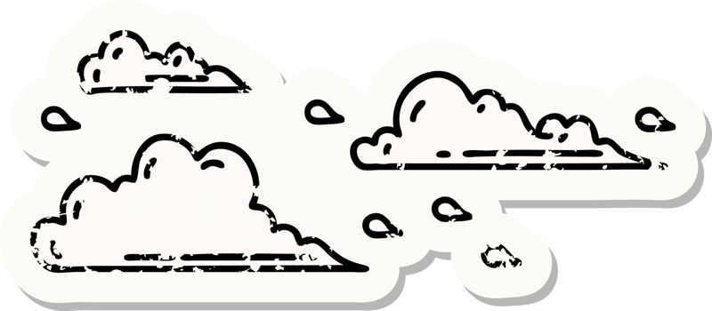 worn old sticker of a tattoo style floating clouds png