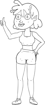 black and white cartoon alien gym girl png