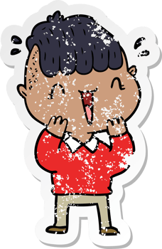 distressed sticker of a cartoon happy boy surprised png