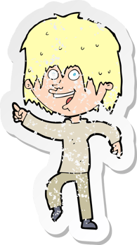 retro distressed sticker of a cartoon happy boy png