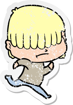 distressed sticker of a cartoon boy with untidy hair png