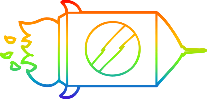 rainbow gradient line drawing of a cartoon space rocket png