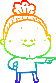rainbow gradient line drawing of a cartoon happy old woman png