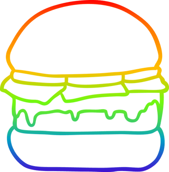 rainbow gradient line drawing of a stacked burger png