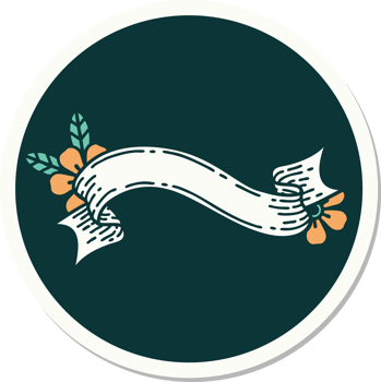 sticker of tattoo in traditional style of a banner and flowers png