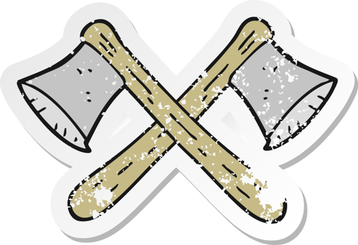 retro distressed sticker of a cartoon crossed axes png