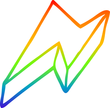 rainbow gradient line drawing of a cartoon decorative lightning bolt png