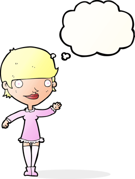 cartoon waving woman with thought bubble png