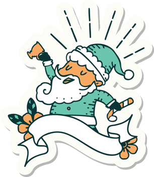 sticker of a tattoo style santa claus christmas character celebrating png