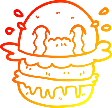 warm gradient line drawing of a cartoon crying fast food burger png