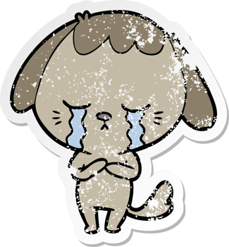 distressed sticker of a cartoon crying dog png