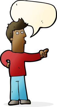cartoon curious man pointing with speech bubble png