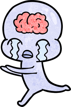 cartoon big brain alien crying png