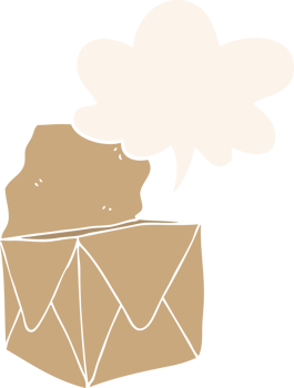 cartoon package with speech bubble in retro style png