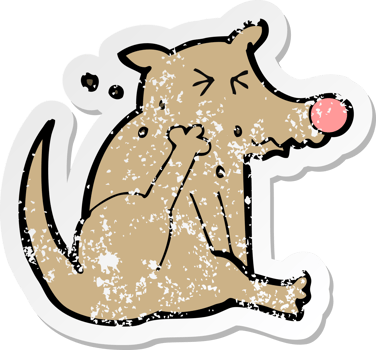 retro distressed sticker of a cartoon dog scratching png