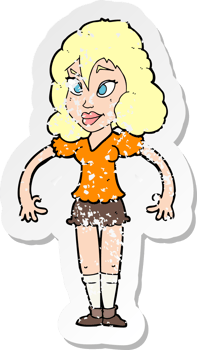 retro distressed sticker of a cartoon pretty woman png