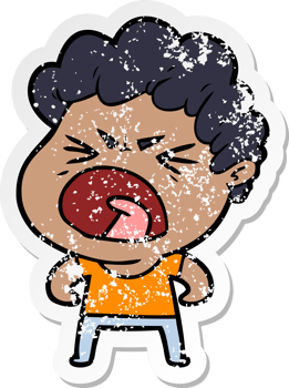 distressed sticker of a cartoon furious man png