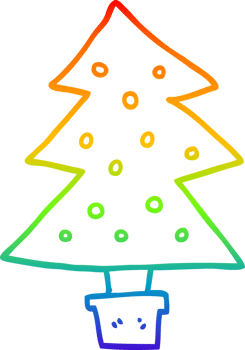 rainbow gradient line drawing of a cartoon christmas tree png