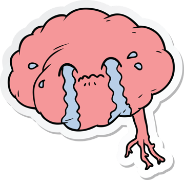 sticker of a cartoon brain with headache png