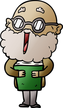 cartoon joyful man with beard and book png