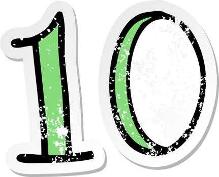distressed sticker of a cartoon number 10 png