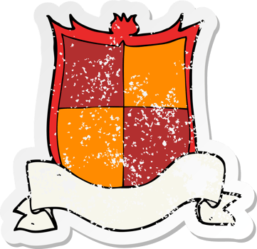 retro distressed sticker of a heraldry cartoon drawing png