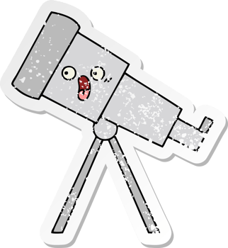 distressed sticker of a cute cartoon telescope png