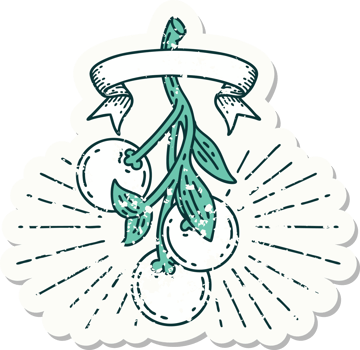 worn old sticker of a tattoo style mistletoe berries png