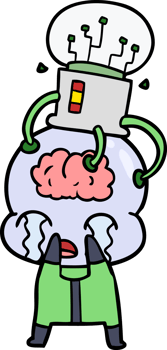 cartoon big brain alien crying with brain interface png