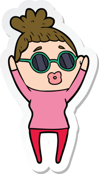 sticker of a cartoon woman wearing sunglasses png